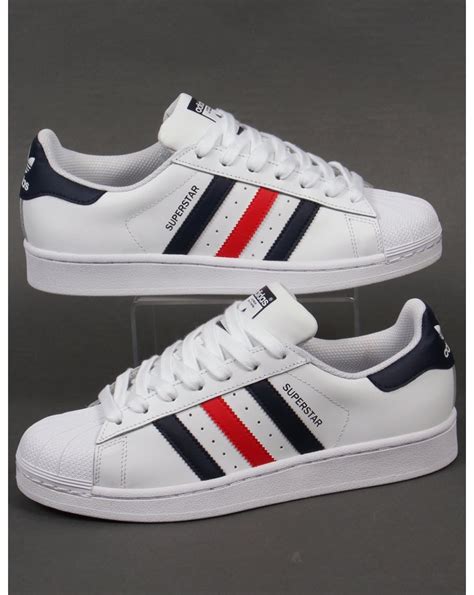 adidas superstar navy blue and red stripes